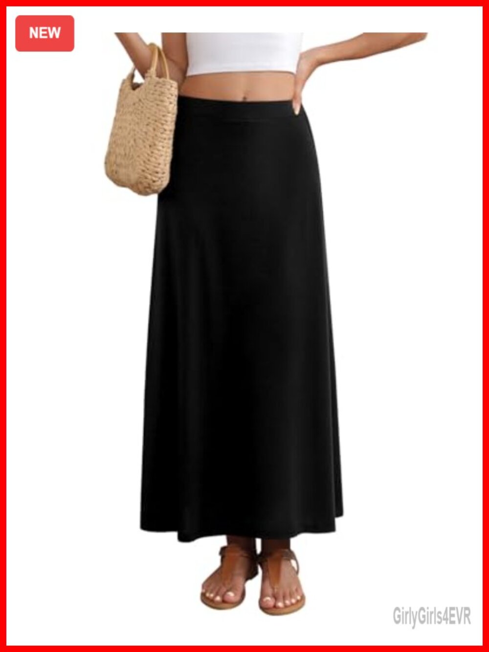 Flowy A-Line Maxi Skirt Elastic Waist Casual Long Skirt